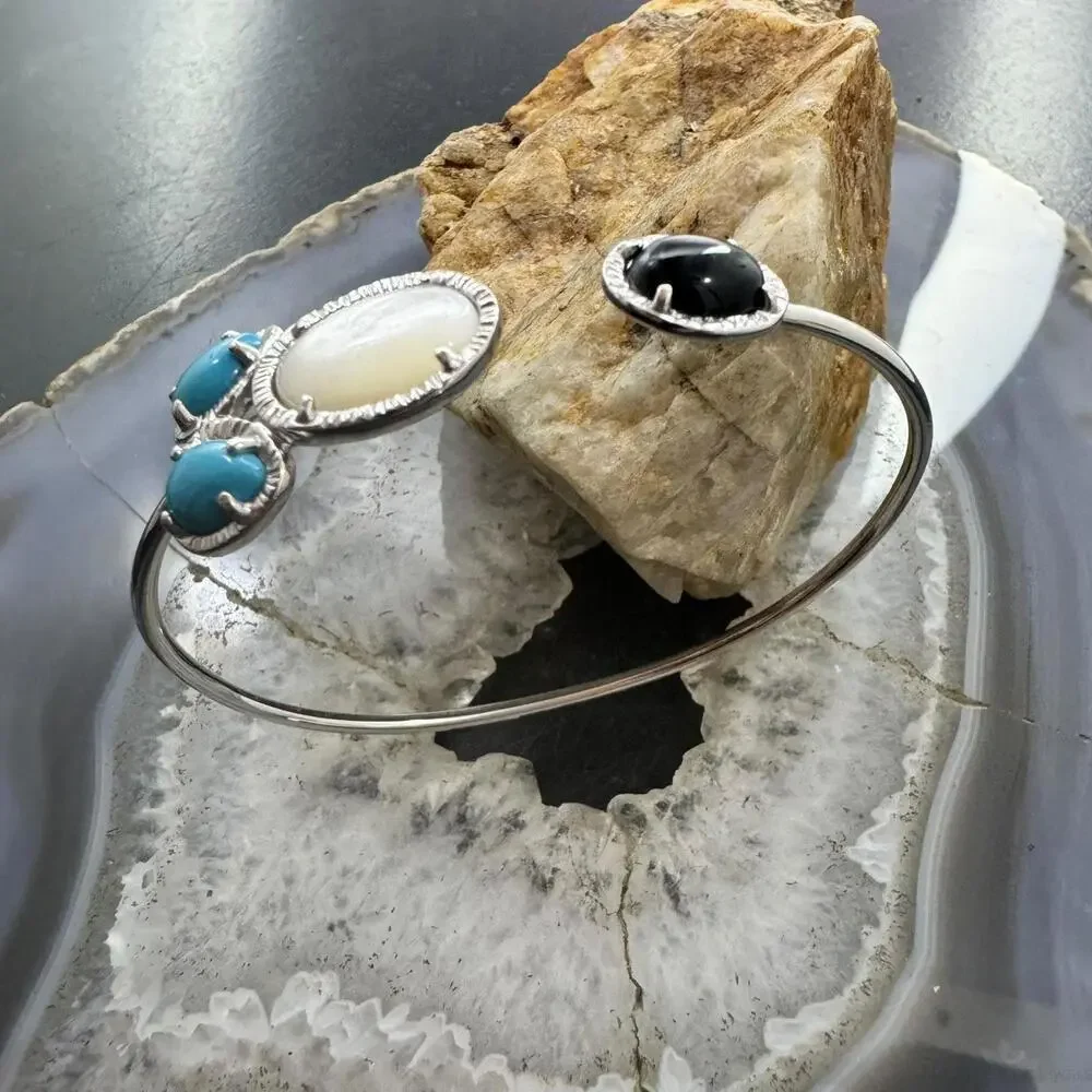 Carolyn Pollack Sterling Silver Turquoise, MOP &Onyx Floating Bracelet For Women